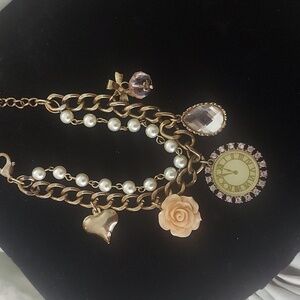 Vintage multi strand Pearl  Heart Floral charm bracelet